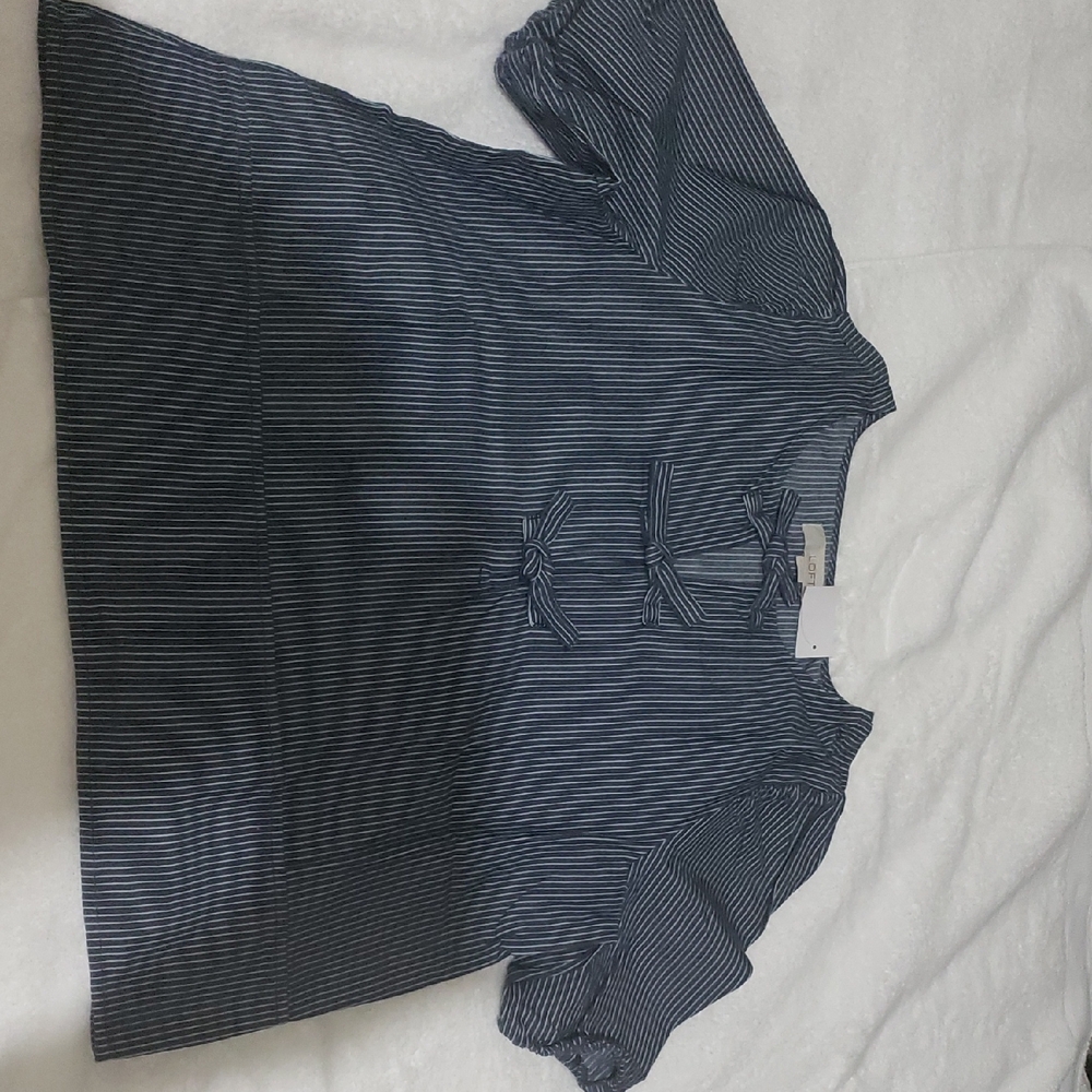 LOFT Navy Striped Blouse